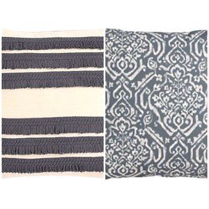 Morgan Home Square Decorative Pillow Cover lot 20” X 20” Grey Fringe Geometric